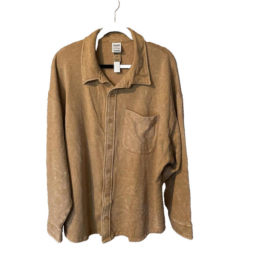 Pink Victoria Secret Men's Brown Tan Long-Sleeve Button-Down Thick Shirt XL NWT